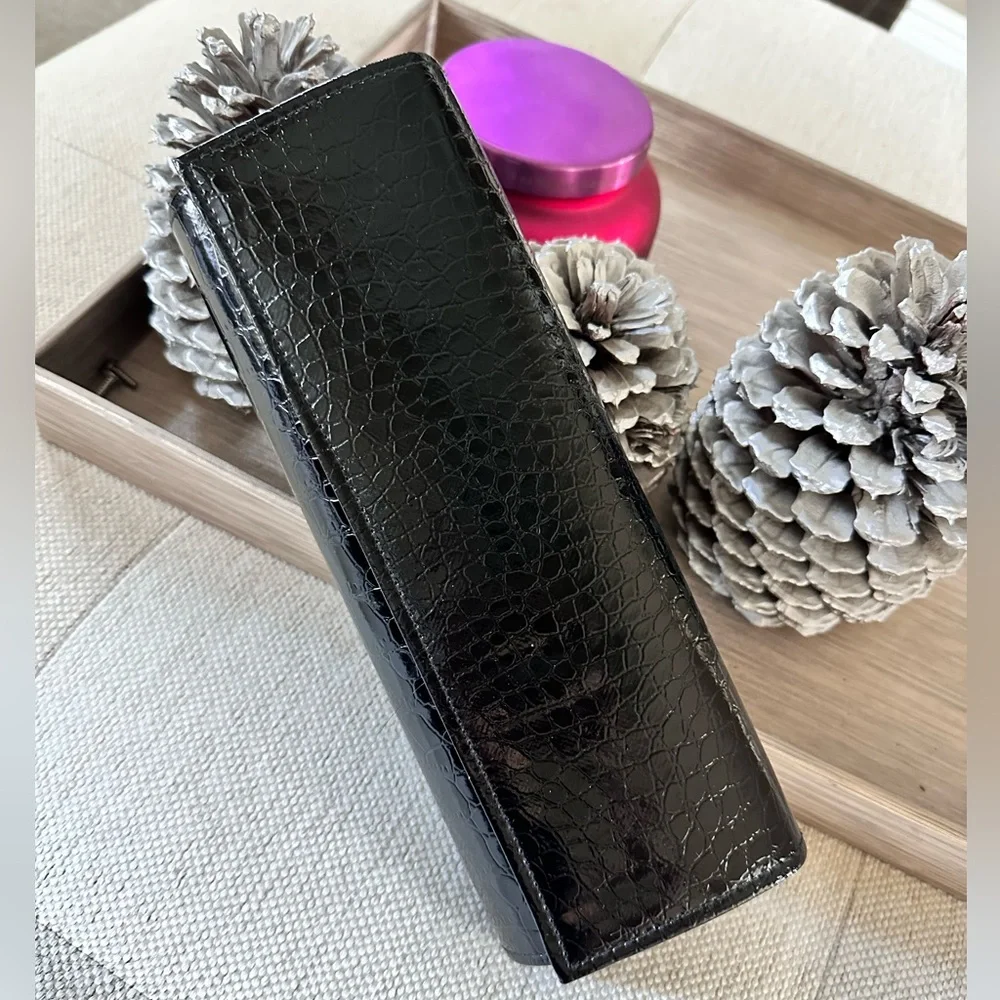 Black‎ Crocodile Embossed Clutch Faux Leather Evening Bag